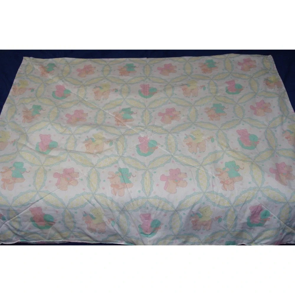 Vintage 90s Baby Girl Crib Quilt Blanket Pastel Teddy‎ Bear Unicorn AOP DARLING!